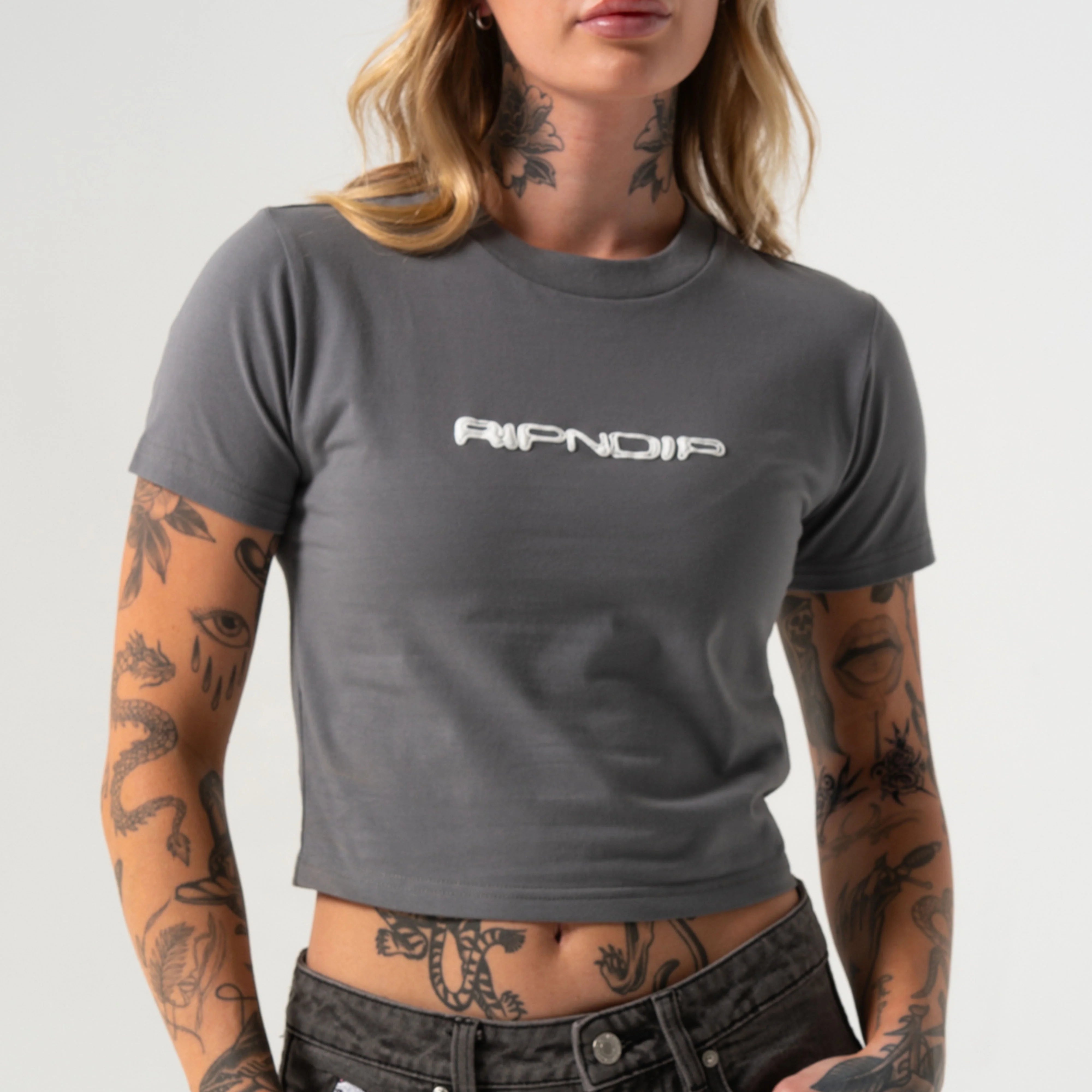 SATURN CROPPED BABY TEE ( CHARCOAL )