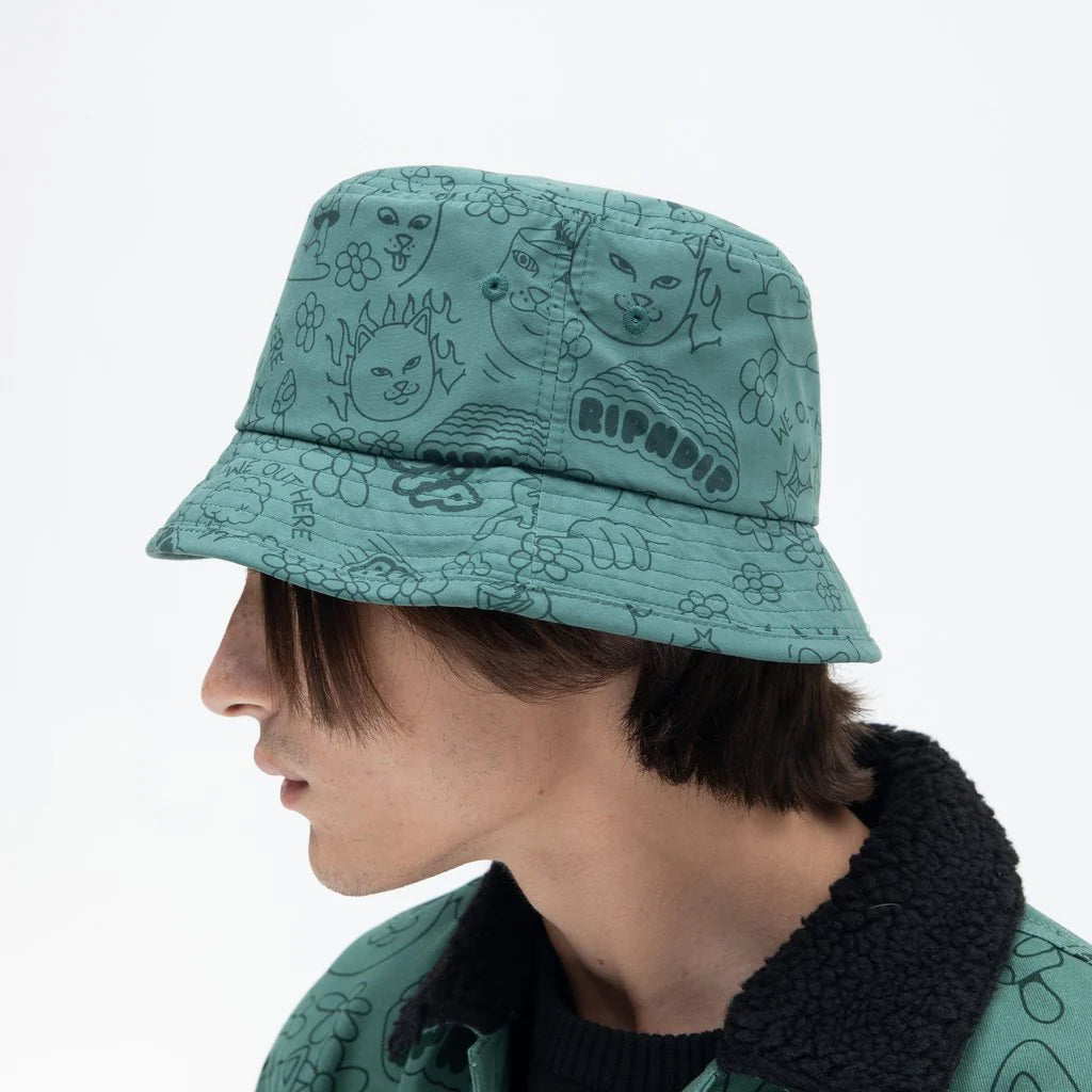 SCRIBBLE BUCKET HAT ( FOREST GREEN )