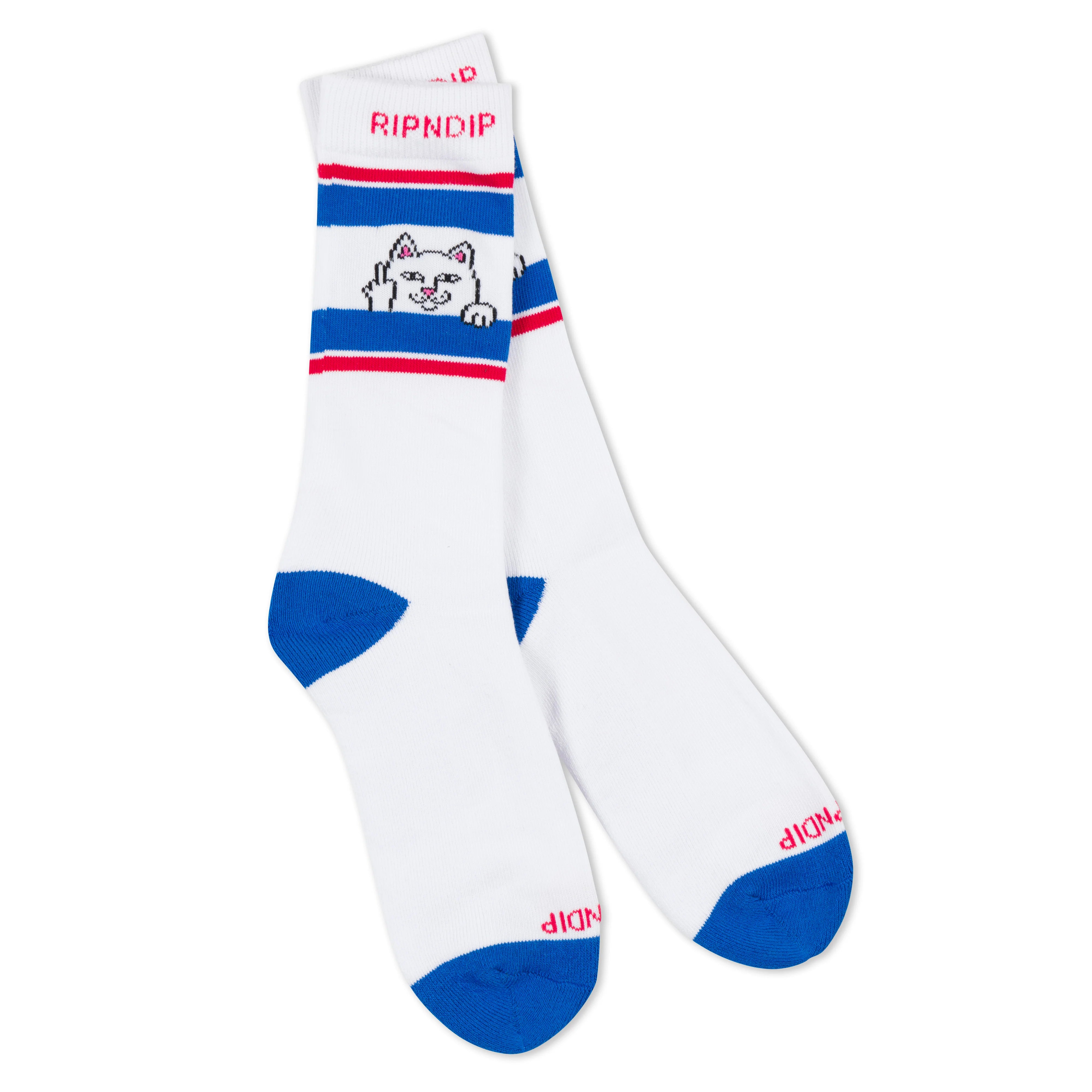 PEEKING NERMAL SOCKS ( WHITE / BLUE )