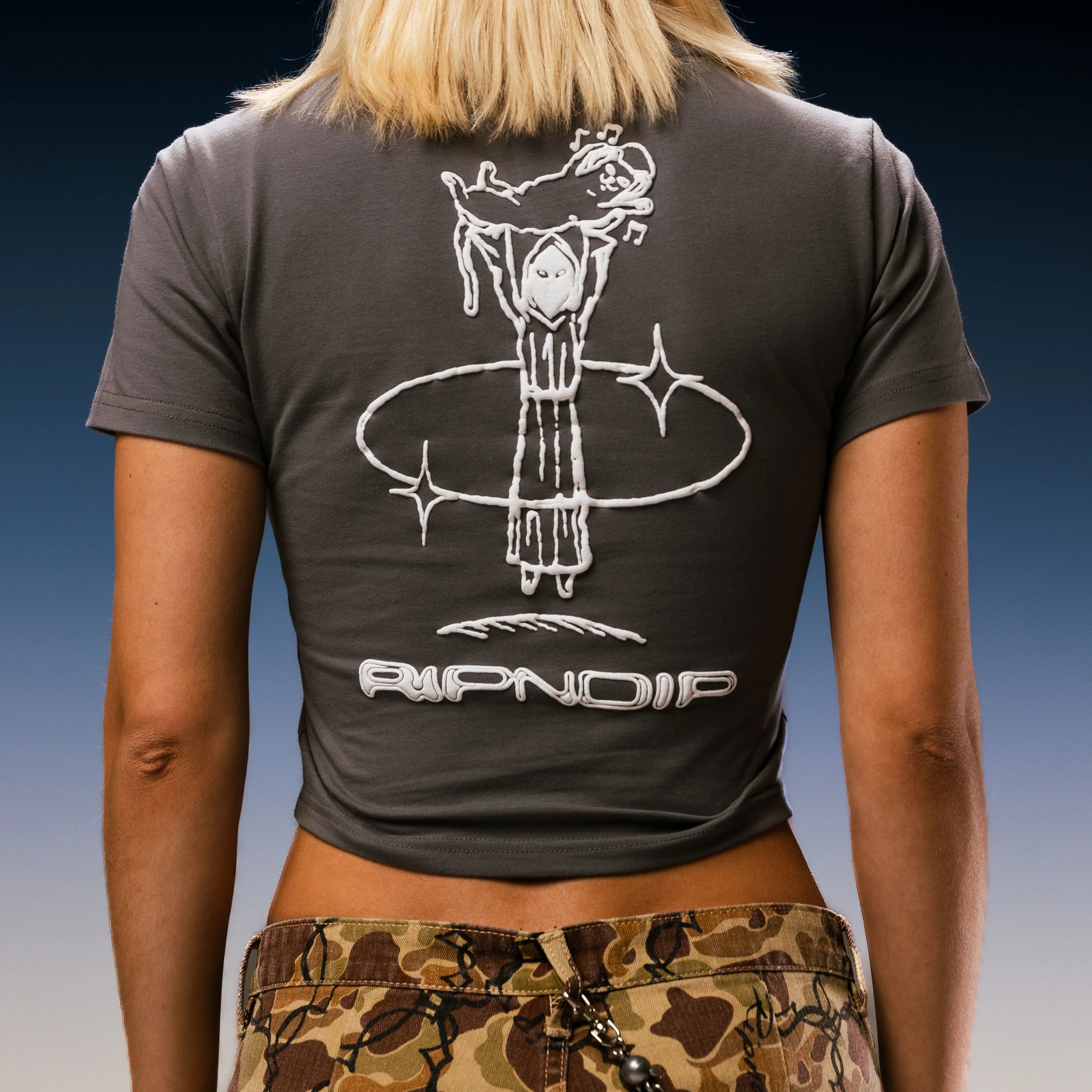 SATURN CROPPED BABY TEE ( CHARCOAL )